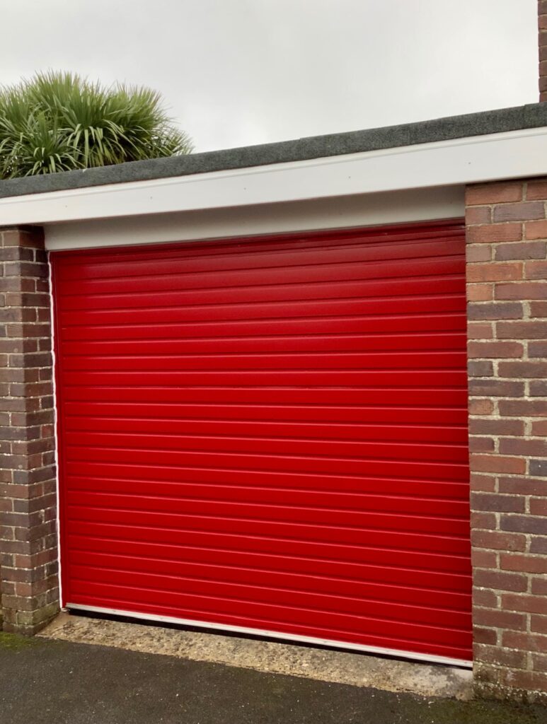 Red Ribbed Style Retractable Garage Door